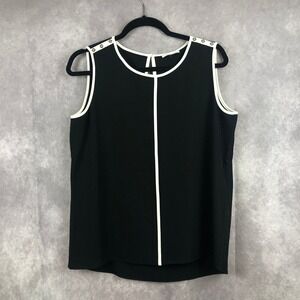 Calvin Klein Womens Top Sleeveless Black W/White Trim Career Office Size Medium